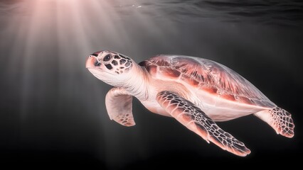 Marine Turtle Swimming in Sunny Tropical Sea &ndash; Nature Conservation Concept