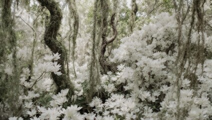 Fototapeta premium Mystical enchanted forest with surreal white foliage.