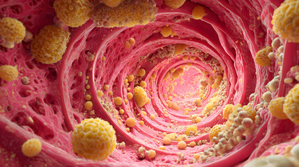 Intricate medical visualization of human intestinal tract for educational and scientific use