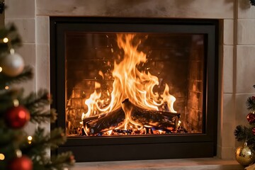 Fototapeta premium クリスマスの夜を照らす暖炉の温かい炎
