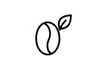 Coffee bean with leaf, line art icon representing natural organic coffee, drink, and caffeine