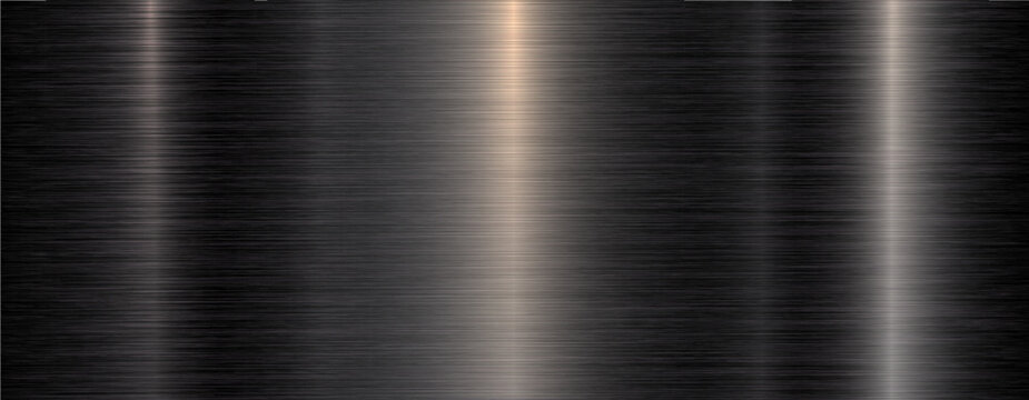 Brushed metal black texture background, shiny lustrous dark gray metallic pattern background.