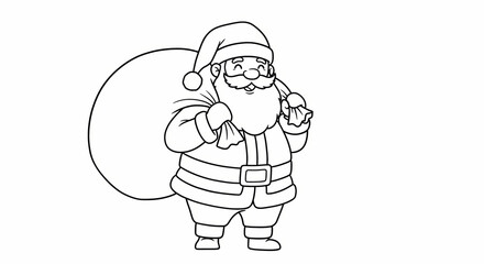 Santa Claus holding a bag of gifts in a coloring book style  
