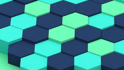 Obraz premium Seamless dark blue, cyan, and lime green 3D hexagons pattern for technology background design