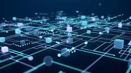 Blue circuit board background illustrates the abstract technology concept of global digital data and internet network communication