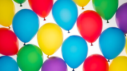 Vibrant colorful latex balloons filling the frame on a clean white background for celebration and party concepts.