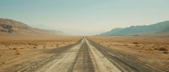 Straight line road through an empty desert, a call to travel, explore, escape, a journey through.