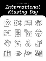 International Kissing Day thin line icon set. Love, affection, lips, romance outline icons.