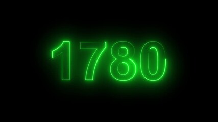 1780 Glowing Neon Line Text Animation, Powerful Abstract Neon Number Design in Stunning 4K Highlighting the Iconic and Important Year important date 1780.