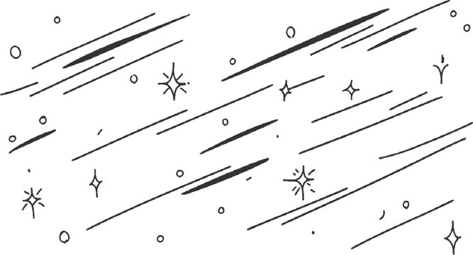 Black and white hand drawn shooting stars and circles pattern abstract background