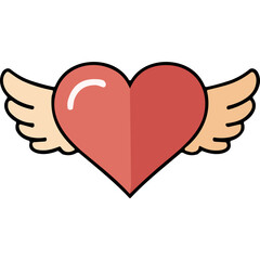 Red Heart With Light Peach Wings Against A Solid Black Background And A Simple Graphic Style.