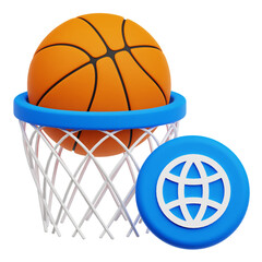 Global Basketball with Hoop 3D Icon Isolated On The Transparent Background