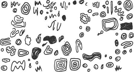 Collection of black ink abstract doodles and shapes on white background vector