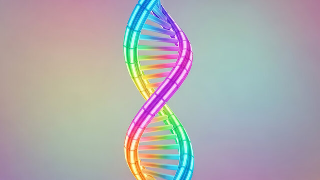 Bright 3D rainbow DNA double helix structure representing genetics research, diversity, and biological science - Powered by Adobe