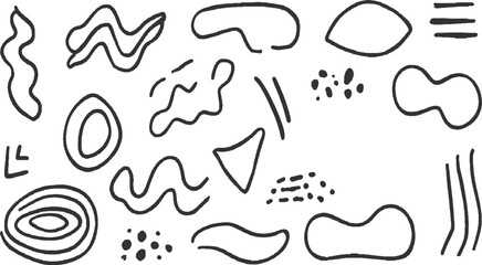 Black hand drawn abstract shapes and lines on white background blob