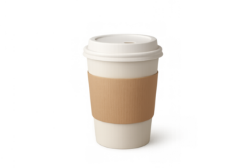 Disposable coffee cup for a hot drink, perfect for on-the-go caffeine or takeaway service, transparent background