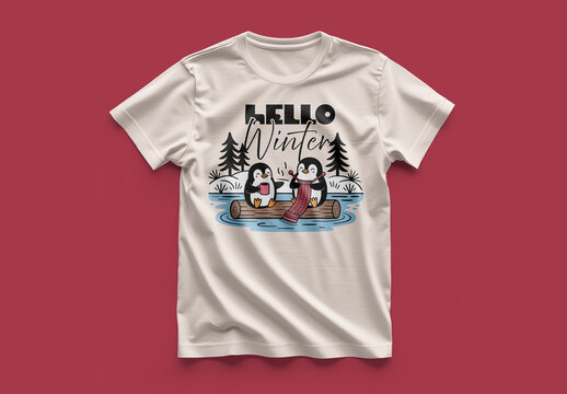 Hello Winter Tshirt Design With Cute Penguine Winter Graphic