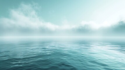 Fototapeta premium Serene ocean horizon with ethereal clouds and calm water surface