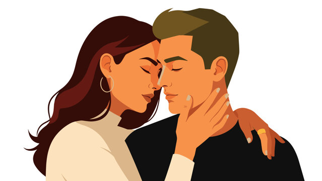 Romantic couple embrace in modern flat style art with bold colors