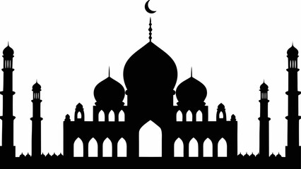 Silhouette of a mosque with a crescent moon top