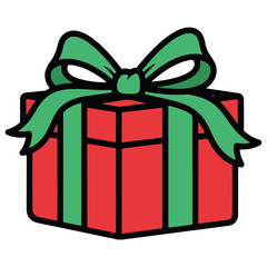 Classic Red Present Box with Green Ribbon and Bow Outline