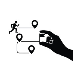 Hand manipulating a runner s path with location pins