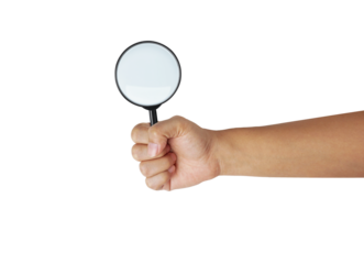 Hand Holding Magnifying Glass on Transparent Background png