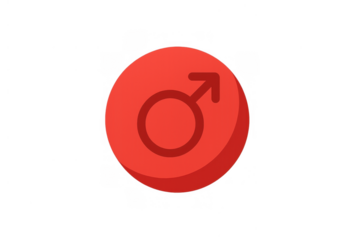 Male gender symbol icon on a red circle, representing masculinity and men, with a transparent background