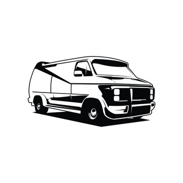 A-Team Van logo design monochrome vector design. Isolated on white background with side view. Perfect vector silhouette