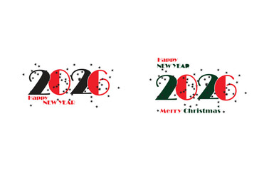 2026 Merry Christmas and Happy New Year Ornamental Typography Design. Elegant Festive Winter Holiday Decorative Vector Greeting Card Template.