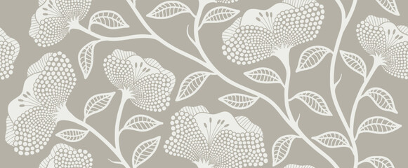 Naklejka premium Abstract flower and leaves seamless pattern with dotted style.
