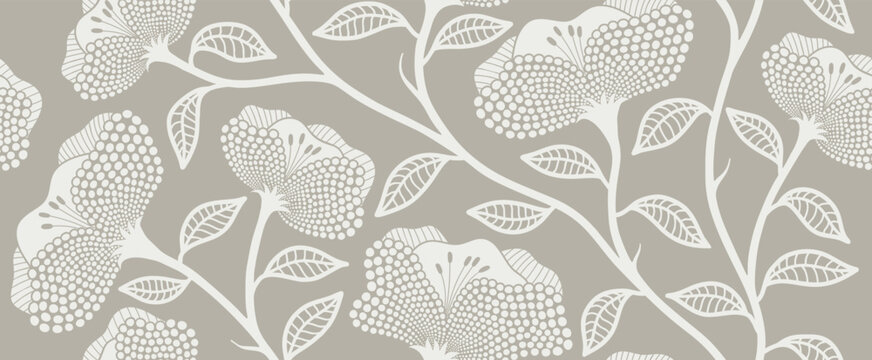 Abstract flower and leaves seamless pattern with dotted style.