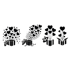 Balloon Bouquet of Mini Hearts Escaping From an Open Gift Box.