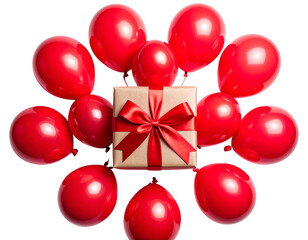 Obraz premium Flat-Lay Red Balloons with Gift Box for Party Decor, transparent background.