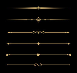 Set of Vintage decorative golden lines. text dividers. Gold line border. Lines separators, Borders, Vintage dividers, Underline elements. Vector illustration