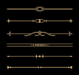 Set of Vintage decorative golden lines. text dividers. Gold line border. Lines separators, Borders, Vintage dividers, Underline elements. Vector illustration