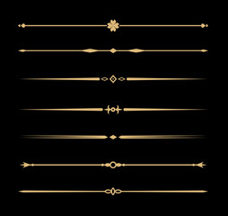 Set of Vintage decorative golden lines. text dividers. Gold line border. Lines separators, Borders, Vintage dividers, Underline elements. Vector illustration