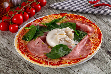 Pizza with mortadella and burrata
