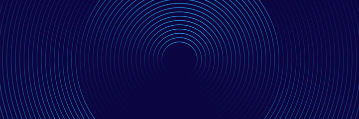 Abstract blue glowing geometric lines on dark blue background. Modern shiny blue circle lines pattern. Futuristic technology concept. Suit for cover, poster, banner, brochure, header, website