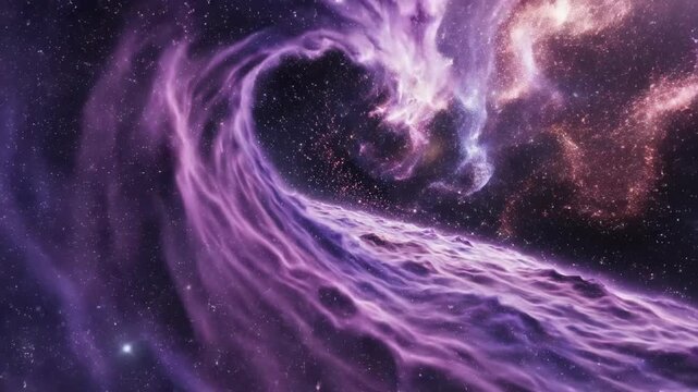 Futuristic abstract purple wave background simulating cosmic dust movement in deep space with glowing nebulous texture stream, modern concept, backdrop