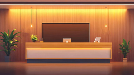 Real estate office reception counter mockup front interior registration copy space desk design indoor decoration front view decoration three-dimensional