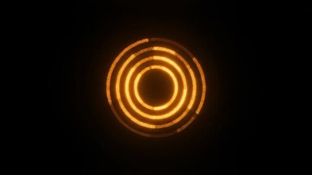 Futuristic abstract visualization showing concentric bright orange frequency rings radiating outwards like a deep sea sonar pulse on a black background cyber, search signal, communication
