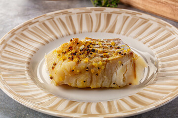 Steamed cod fish fillet with spices