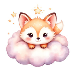 Kawaii Cloud-Shaped Animal Watercolor Clipart &ndash; Pastel Cute Cloud Panda, Bunny, Hedgehog, Owl, Fox, Seal, Kitten, Lamb, Elephant & Penguin &ndash; Soft Fluffy Pastel Creatures PNG