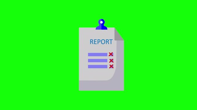 Business footage report document marked with X, symbolizing rejection, failure, invalid analysis, and disqualification in green screen background