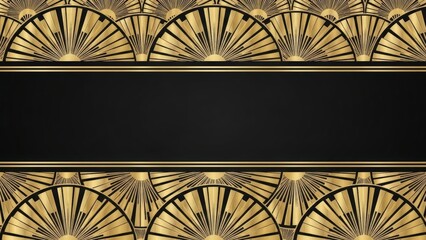 Elegant Art Deco Gold and Black Background with Semicircle Fan Pattern.