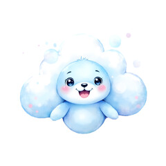 Kawaii Cloud-Shaped Animal Watercolor Clipart &ndash; Pastel Cute Cloud Panda, Bunny, Hedgehog, Owl, Fox, Seal, Kitten, Lamb, Elephant & Penguin &ndash; Soft Fluffy Pastel Creatures PNG