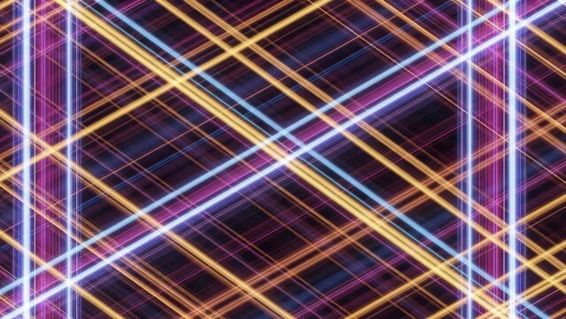 Abstract Neon Light Grid Pattern on Dark Background.