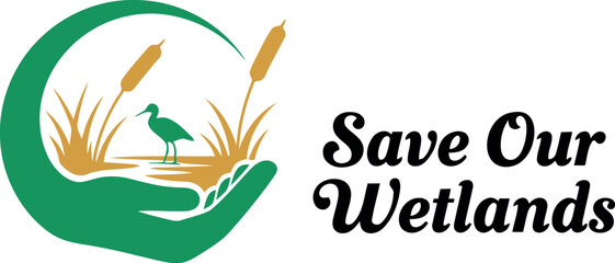 Save our wetlands environmental conservation concept with hand and bird silhouette nature protection