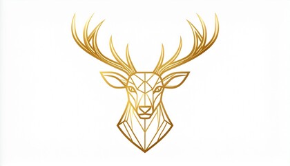 Elegant golden geometric deer head illustration, a modern polygonal animal design representing grace, strength, and nature, ideal for sophisticated branding